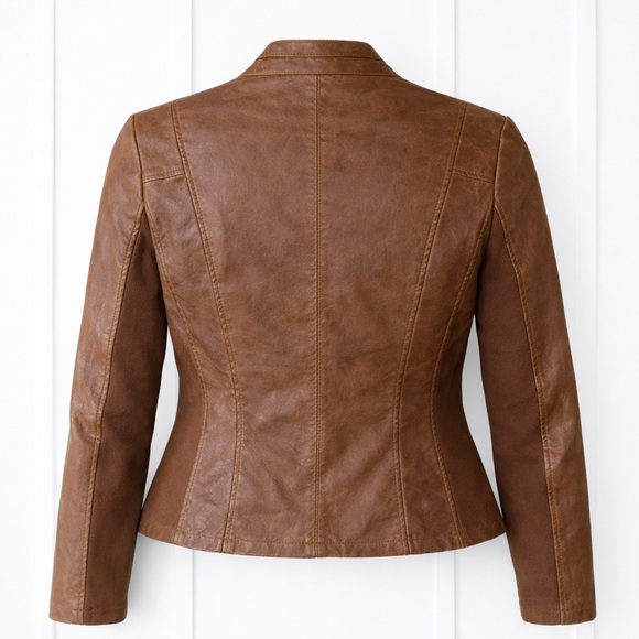 🤎 Maurices Brown Faux Leather Moto Jacket | Casual Chic | Women’s - Picture 4 of 7